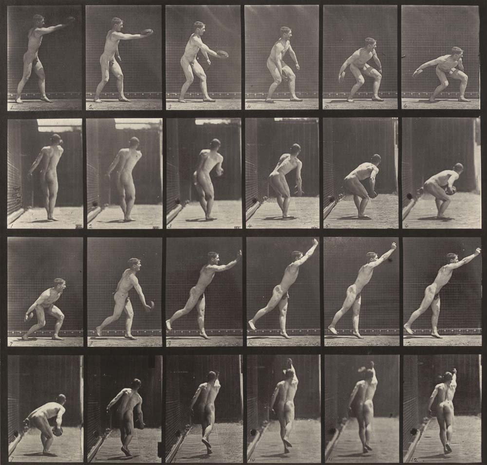 Eadweard J. Muybridge - Throwing an Iron Disk from Animal Locomotion, vintage historic photograph, modern poster print