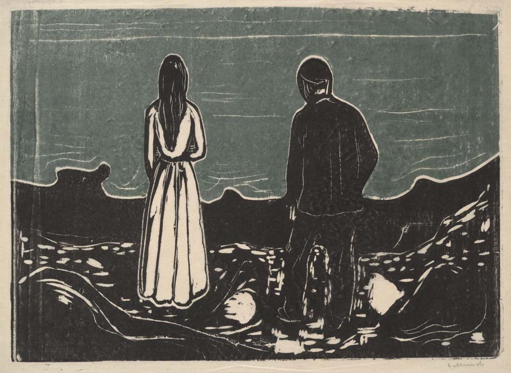 Edvard Munch - To mennesker. De ensomme vintage art, modern poster print
