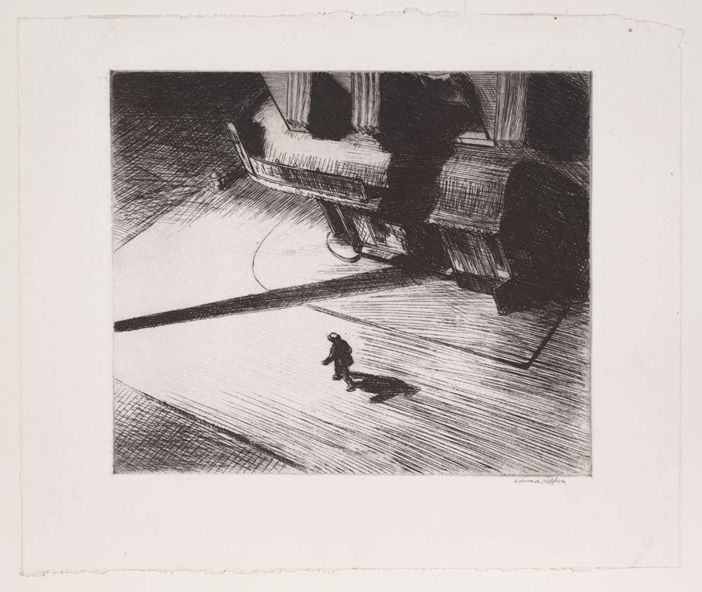Edward Hopper - Night Shadows from Six American Etchings vintage art, A3 (16x12") Poster Print