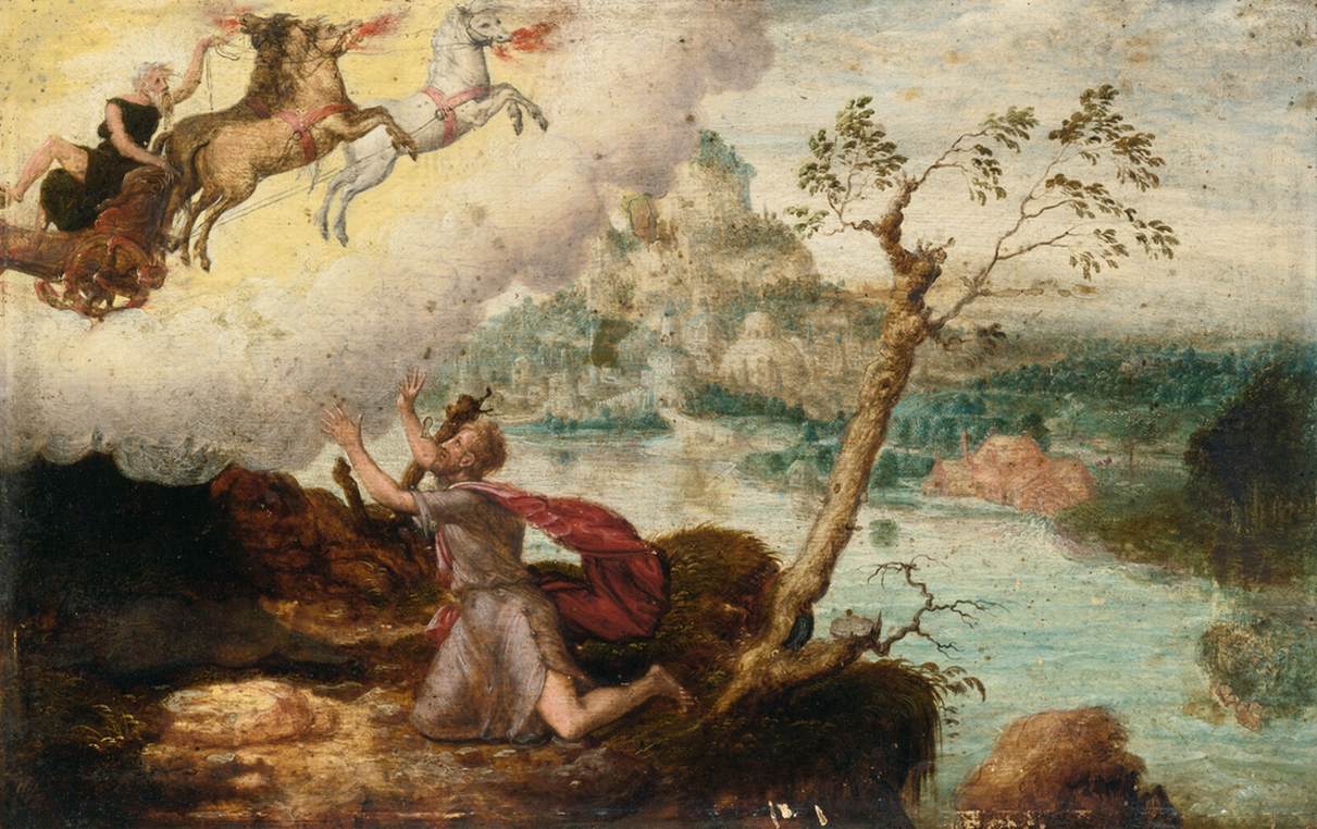 Elijah Ascending to Heaven in the Fiery Chariot, vintage artwork by Herri met de Bles, A3 (16x12") Poster Print