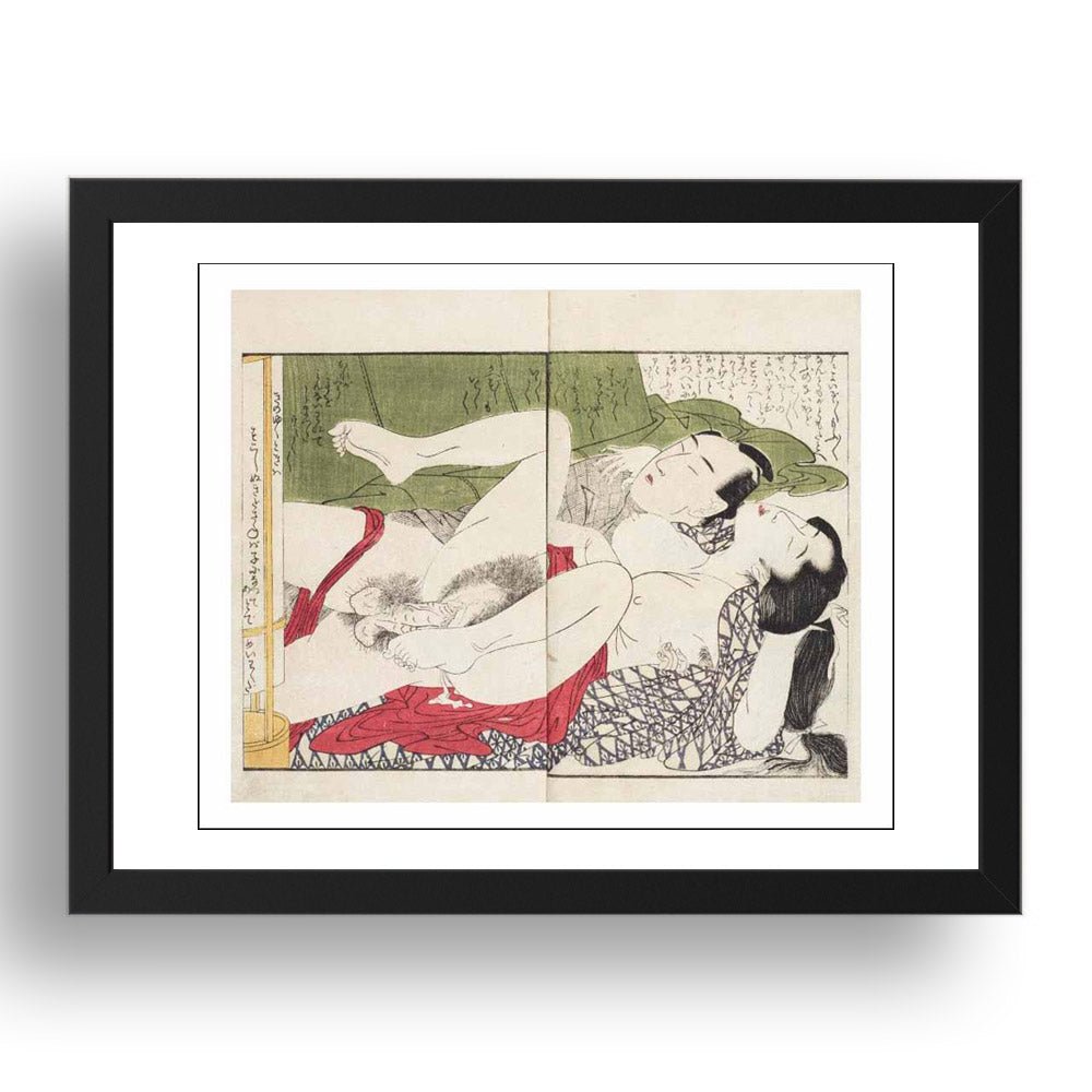 Embracing Couple, Graphic Erotic ukiyo-e Japanese Shunga, classic artwork in 17x13"(A3) Frame