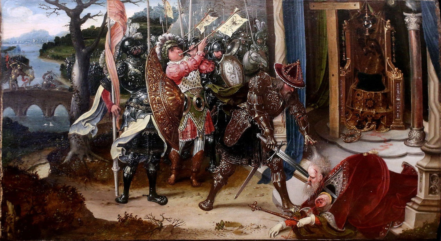 Emperor Herakleios Decapitating Khosroe, King of the Persians, vintage artwork by Jan de Beer, A3 (16x12") Poster Print