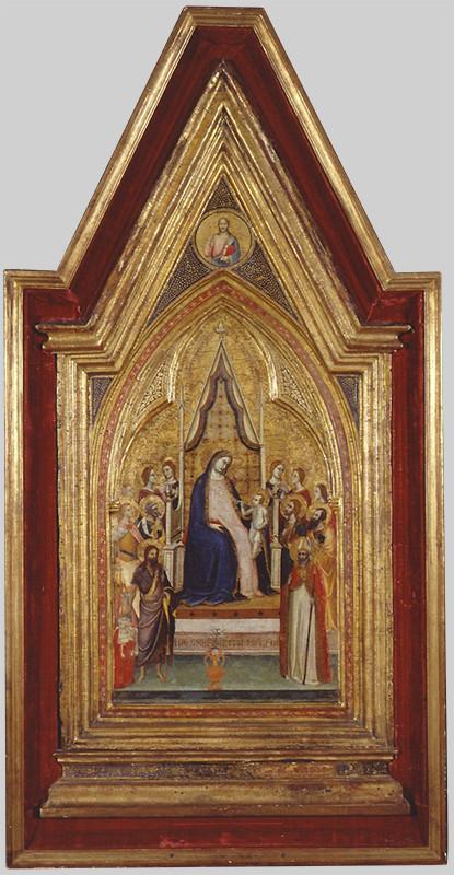 Enthroned Virgin and Child with Saints and Patron, vintage artwork by Workshop of Bernardo Daddi, 12x8" (A4) Poster