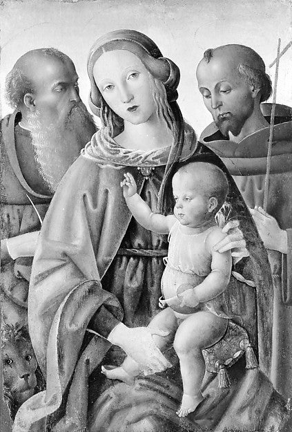 Italian Painter:Madonna and Child with Saints Jerome and Fra-16x12"(A3) Poster