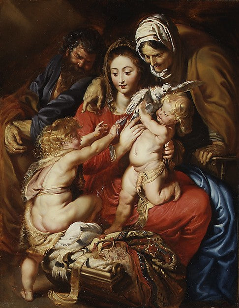 Peter Paul Rubens:The Holy Family with Saint Elizabeth Saint-16x12"(A3) Poster