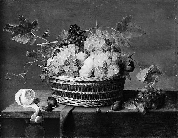 Jacob van Hulsdonck:Still Life: A Basket of Grapes and Other-16x12"(A3) Poster