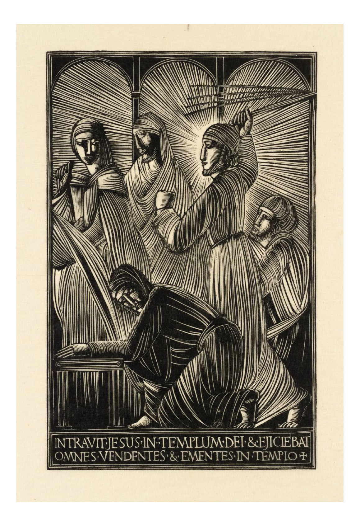 christ-and-the-money-changers-1919, vintage art by Eric Gill, 16x12"(A3) Poster Print