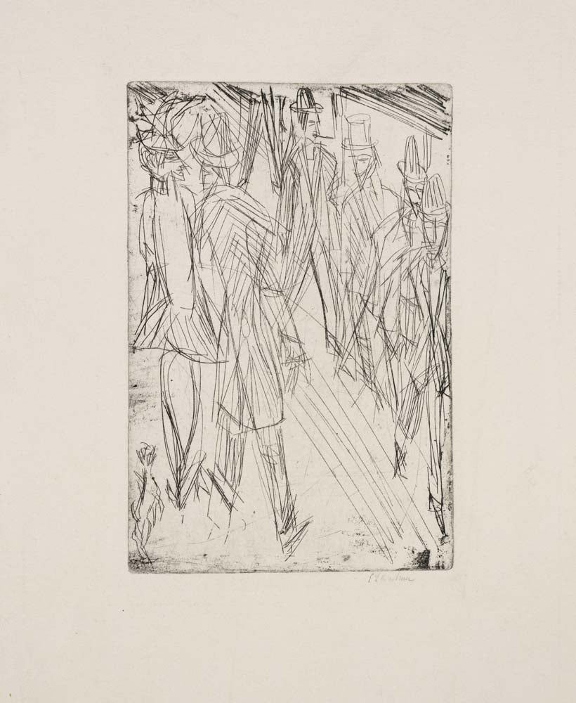 Ernst Ludwig Kirchner - Street Scene with Little Dog, vintage art, A3 (16x12") Poster Print