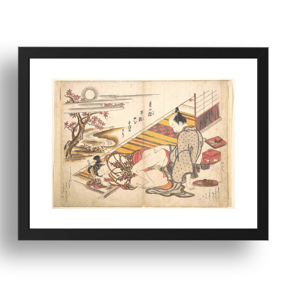 Erotic-art-menage a trois, Graphic Erotic ukiyo-e Japanese Shunga, classic artwork in 17x13"(A3) Frame