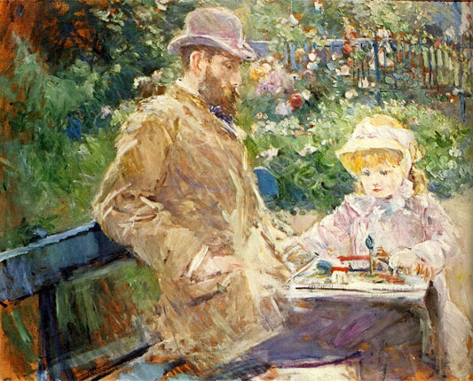 Eugene Manet and his daughter with Bougival by Berthe Morisot, 1881, vintage art, modern poster print