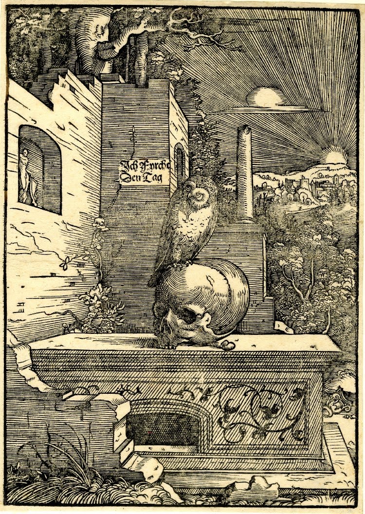 Eule auf einem Grab, vintage artwork by Hans Wechtlin, A3 (16x12") Poster Print