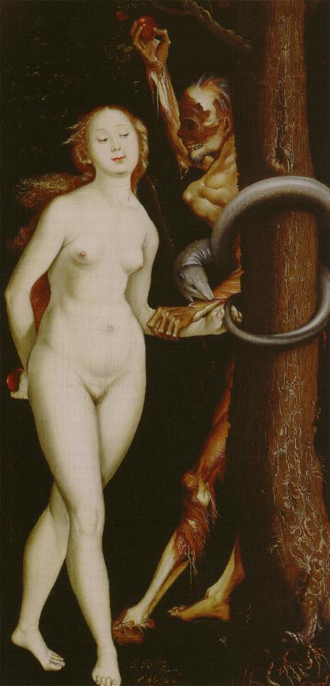 Eve, the Serpent and Death, vintage artwork by Hans Baldung, A3 (16x12") Poster Print