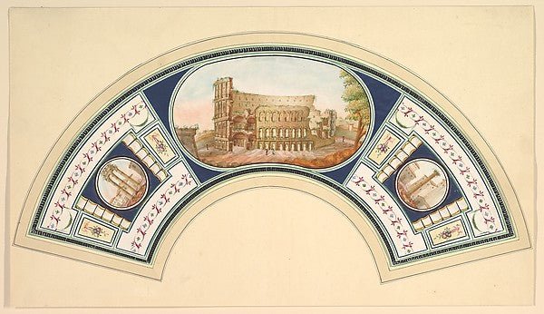 Fan Design with the Coloseum and the Temple of Vesta 18th cent, vintage art, A3 (16x12") Poster Print