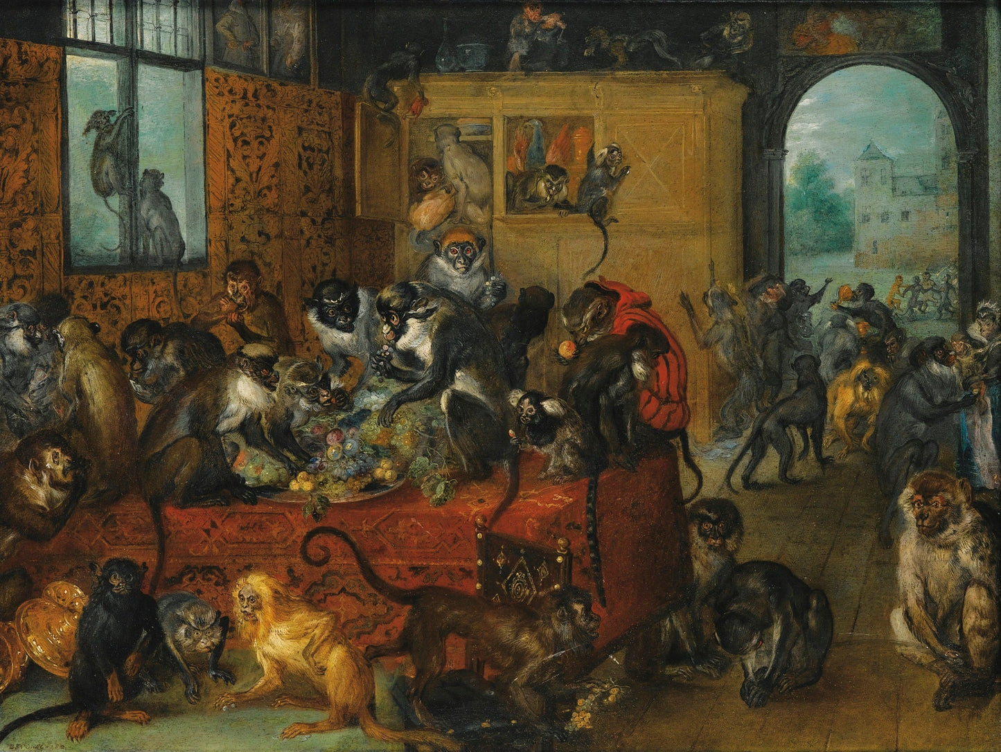 Feast of Monkeys, vintage artwork by Jan Brueghel the Elder, 12x8" (A4) Poster