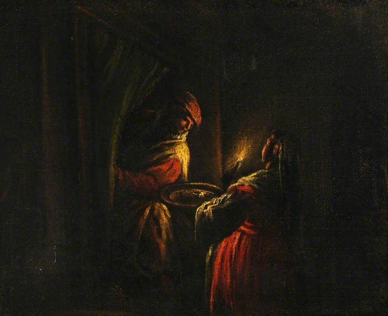 Figures in a Candelit Interior, vintage artwork by Francesco Bassano  the Younger, 12x8" (A4) Poster