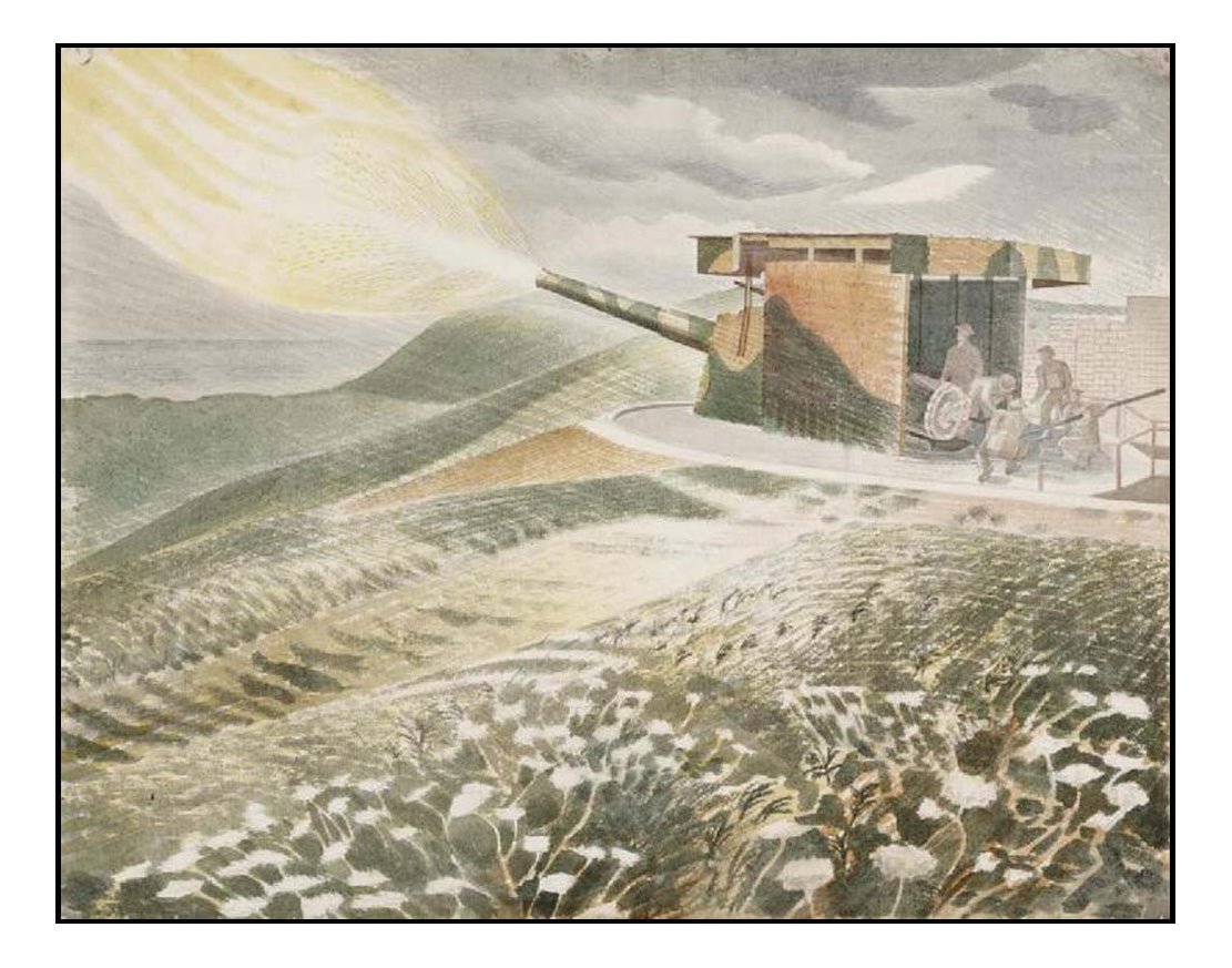 Firing a 9.2 Cannon, by WW2 War Artist Captain Eric Ravilious, vintage art, A3 (16x12") Poster Print