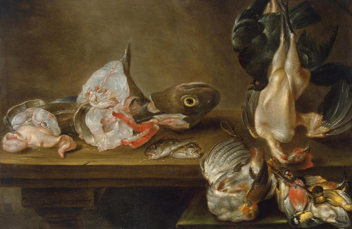 Fish and Dead Game, vintage artwork by Alexander Adriaenssen, 12x8" (A4) Poster