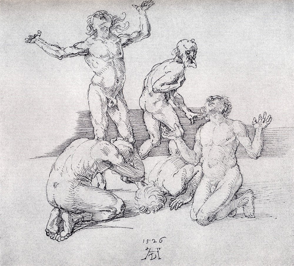 Five Male Nudes, vintage artwork by Albrecht Dürer, A3 (16x12") Poster Print
