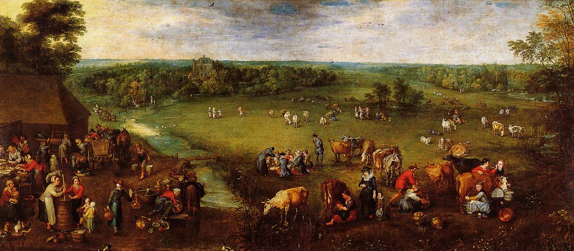 Flemish Dairy Farm, vintage artwork by Jan Brueghel the Elder, 12x8" (A4) Poster
