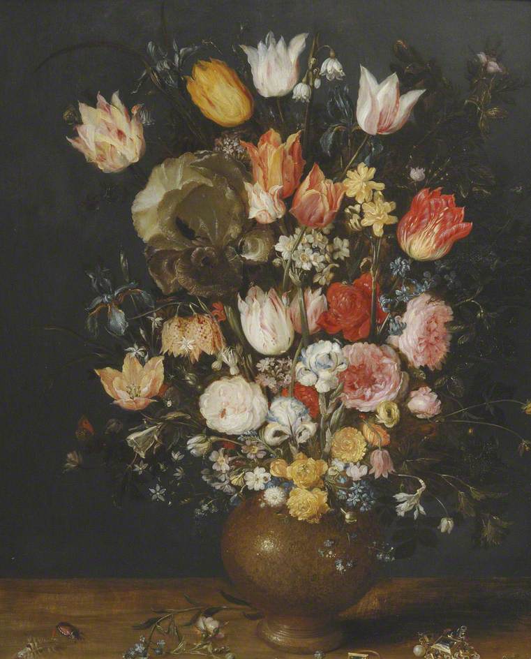 Flowers in a Stoneware Vase, vintage artwork by Jan Brueghel the Elder, 12x8" (A4) Poster