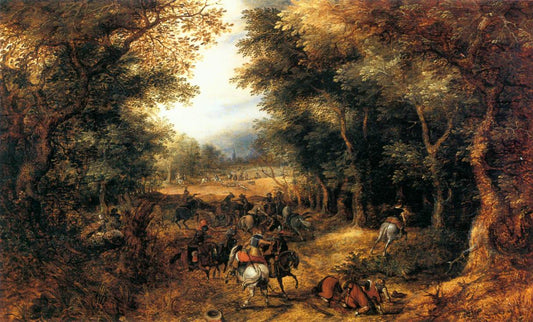 Forest Scene with Robbery, vintage artwork by David Vinckboons, 12x8" (A4) Poster