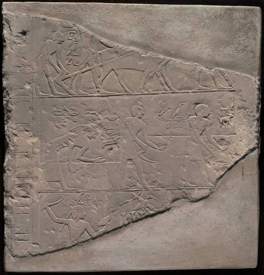 Fragment of a Stela Depicting Plowing, Harvesting, and Fowling by Egyptian,23x16"( A2 size ) Poster Print