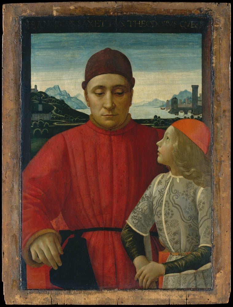 Francesco Sassetti (1421-1490) and his Son Teodoro, vintage artwork by Domenico Ghirlandaio, A3 (16x12") Poster Print