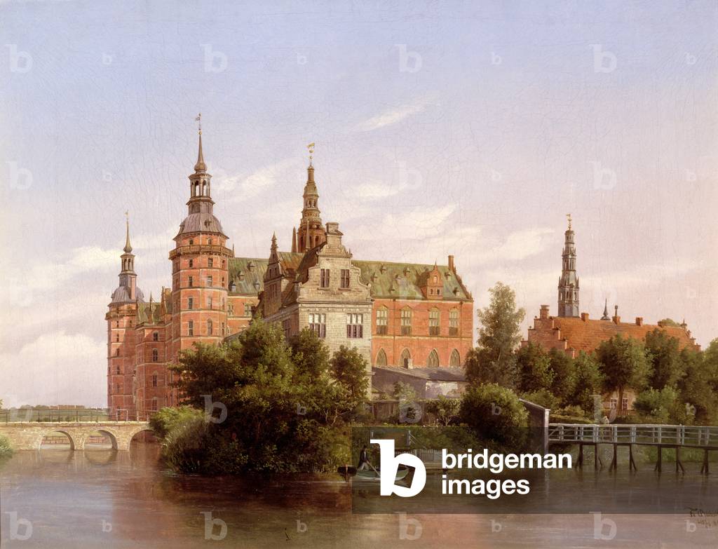 Frederiksborg Castle by Ferdinand Richardt, vintage art, modern poster print