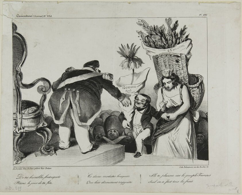 From your obedient subjects receive on your day of honor these two modest bunches of flowers. They will make you rejoice, since the people of France alone has taken over the costs, plate 486 by Honore Victorin Daumier,23x16"( A2 size ) Poster Print