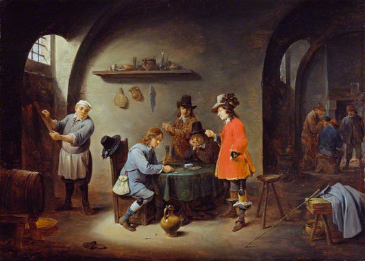 Gambling Scene at an Inn by David Teniers the Younger, vintage art, modern poster print