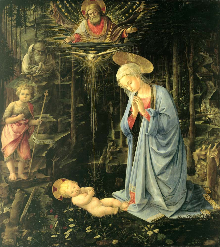 the adoration in the forest by F. Lippi, 1459, 12x8" (A4) Poster