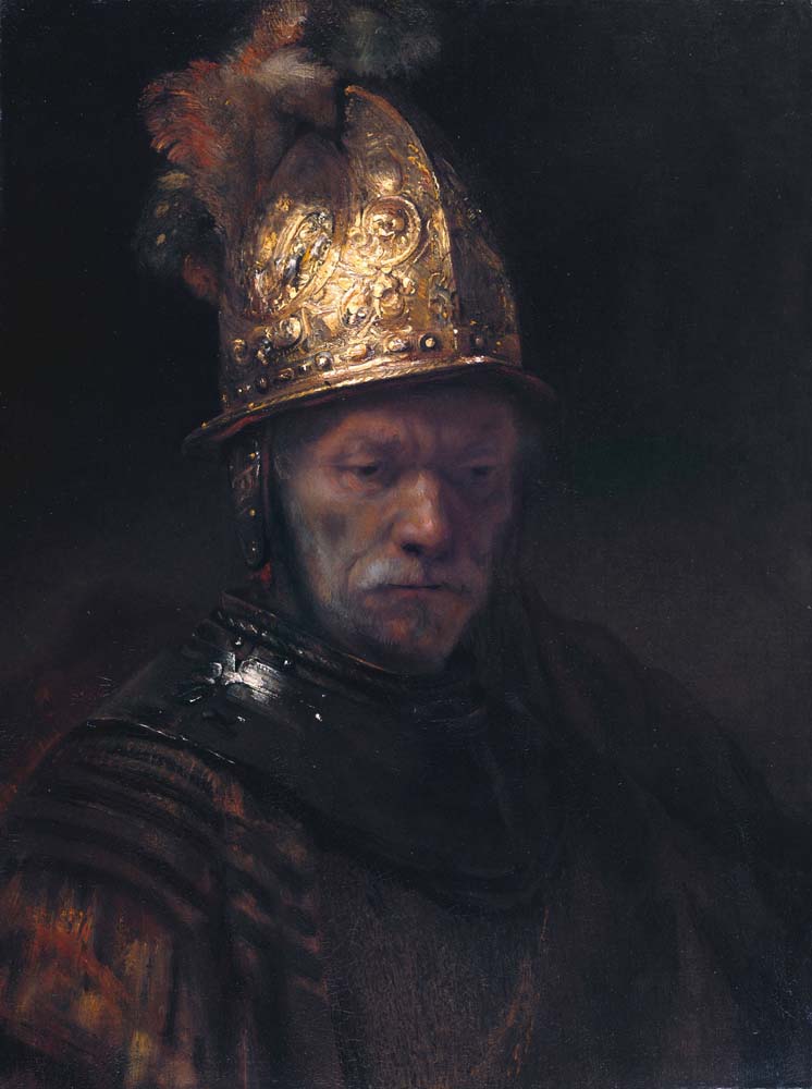 man with golden helmet by Rembrandt,1650, 12x8" (A4) Poster
