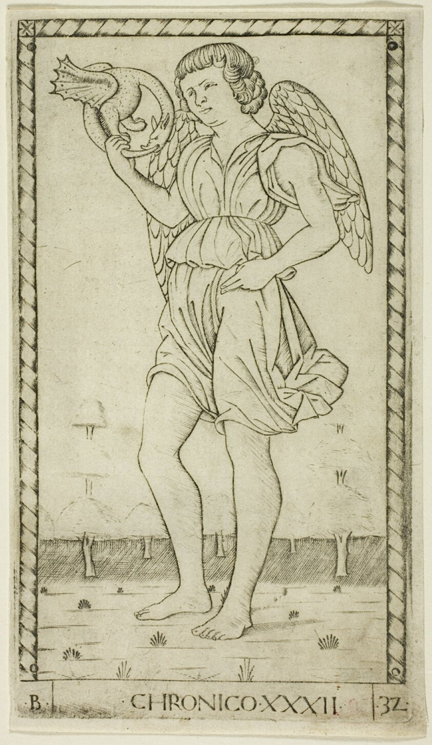 Genius of Time, plate 32 from Genii and Virtues by Master of the E-Series Tarocchi, 23x16"( A2 size) Poster Print