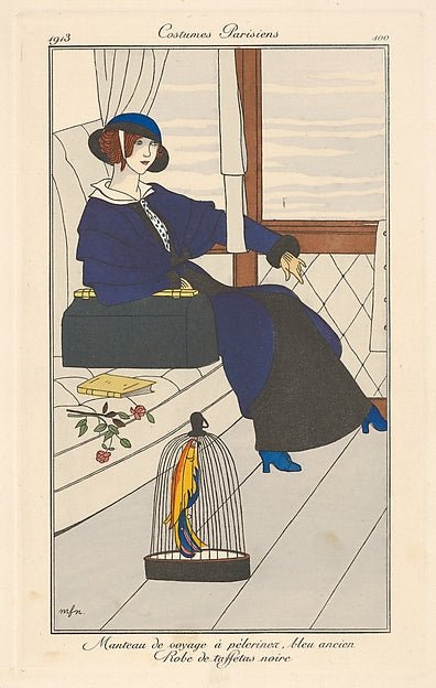 George Barbier:Manteau de voyage à pélerinez from Costumes Parisiens 1913, vintage artwork, 16x12"(A3) Poster Print