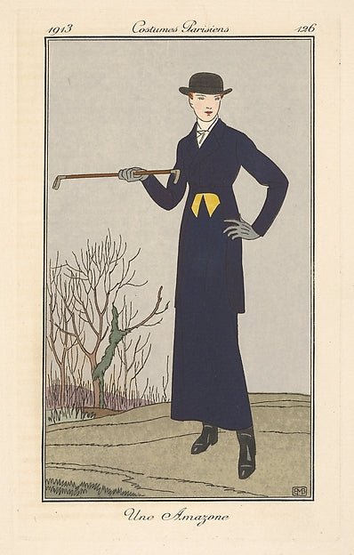 George Barbier:Une Amazone from Costumes Parisiens 1913, vintage artwork, 16x12"(A3) Poster Print