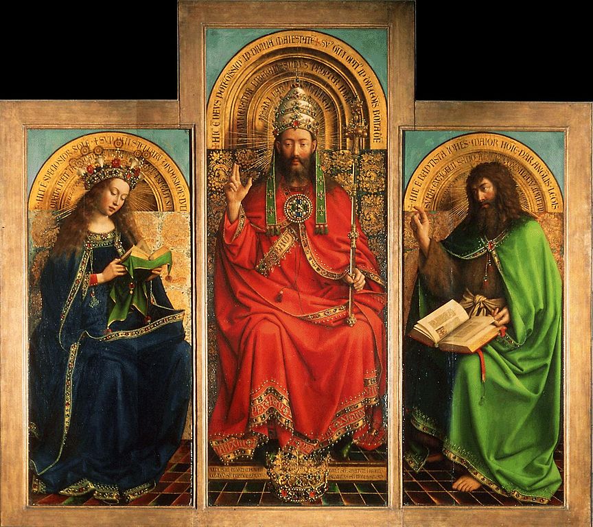 Ghent Altarpiece (detail of upper centre panel), vintage artwork by Jan van Eyck, A3 (16x12") Poster Print