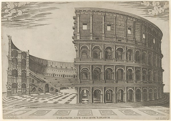 Giovanni Ambrogio Brambilla:Section and elevation of the Colosseum in Rome 1581, vintage artwork, 16x12"(A3) Poster Print
