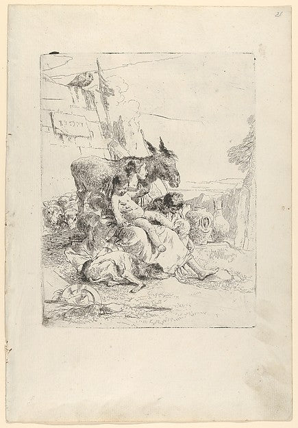 Giovanni Battista Tiepolo:A Mother with two Children from the Scherzi c1740, vintage artwork, 16x12"(A3) Poster Print