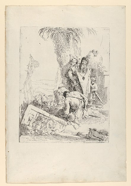 Giovanni Battista Tiepolo:A Shepherd with two Magicians from the Scherzi c1740, vintage artwork, 16x12"(A3) Poster Print