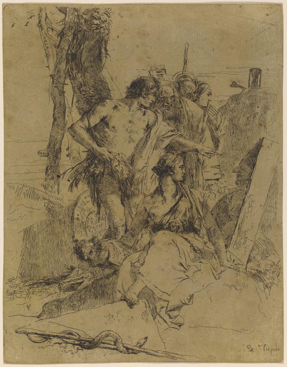 Giovanni Battista Tiepolo:The Discovery of the Tomb of Punch,16x12"(A3) Poster