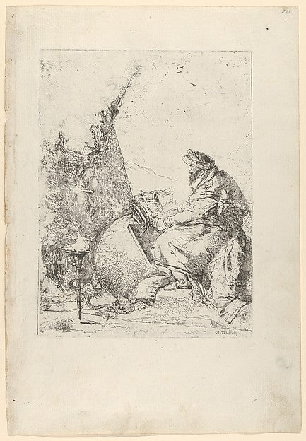 Giovanni Battista Tiepolo:The Philosopher from the Scherzi c1740, vintage artwork, 16x12"(A3) Poster Print