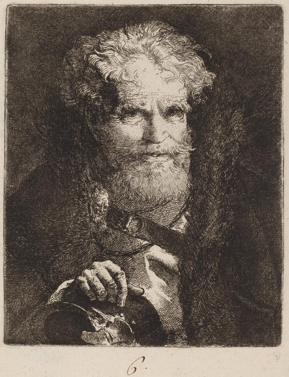 Giovanni Domenico Tiepolo:Old Man with a Helmet,16x12"(A3) Poster