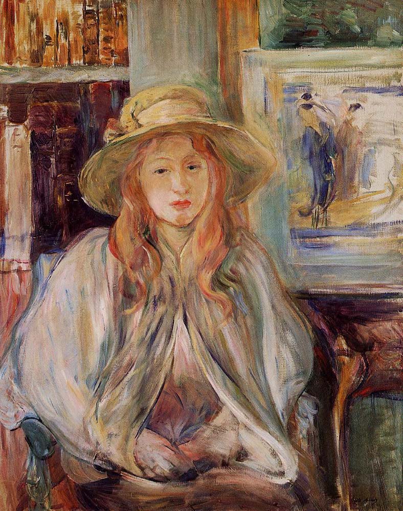 Girl in a Straw Hat - 1892 - by Berthe Morisot, vintage art, modern poster print