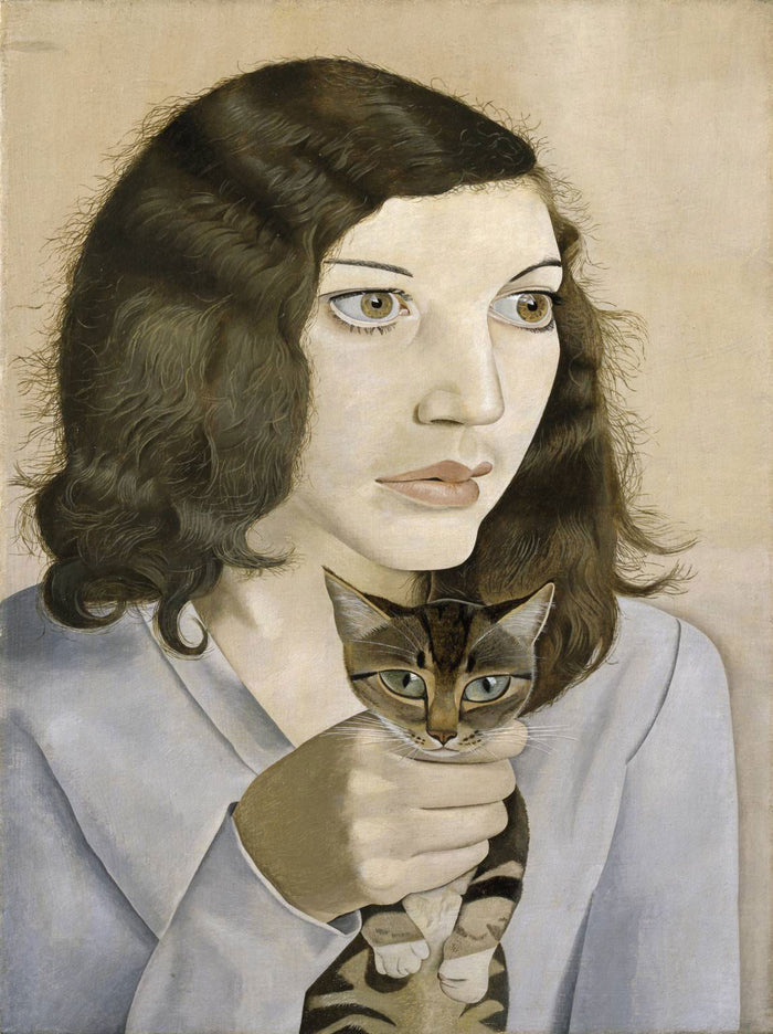 Girl with a Kitten by Lucian Freud, vintage artwork, 16x12