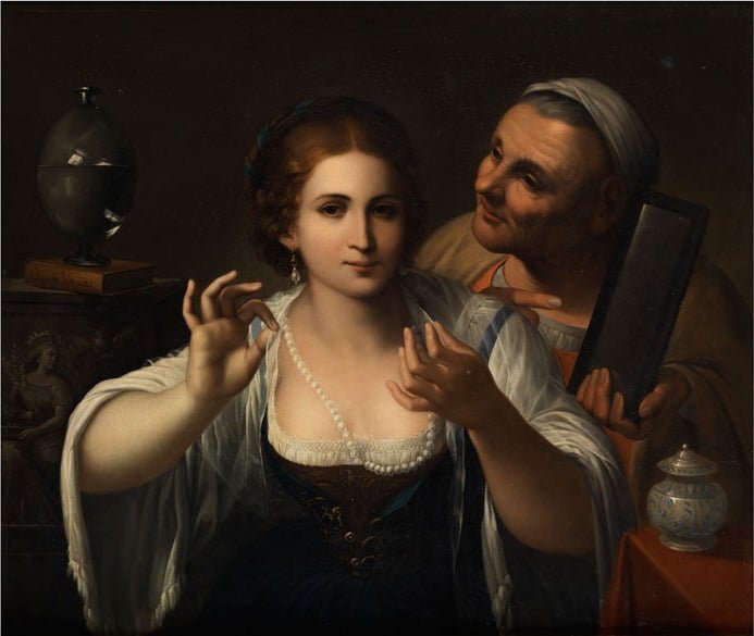 Girl with a Necklace, vintage artwork by Angelo Caroselli, 12x8" (A4) Poster