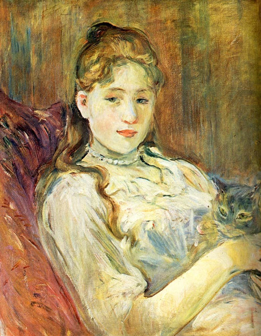Girl with the cat by Berthe Morisot, 1892, vintage art, modern poster print