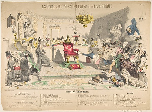 Grand Course-au-Clocher Académique Planche 1: Perruques Acadé, vintage art, A3 (16x12") Poster Print