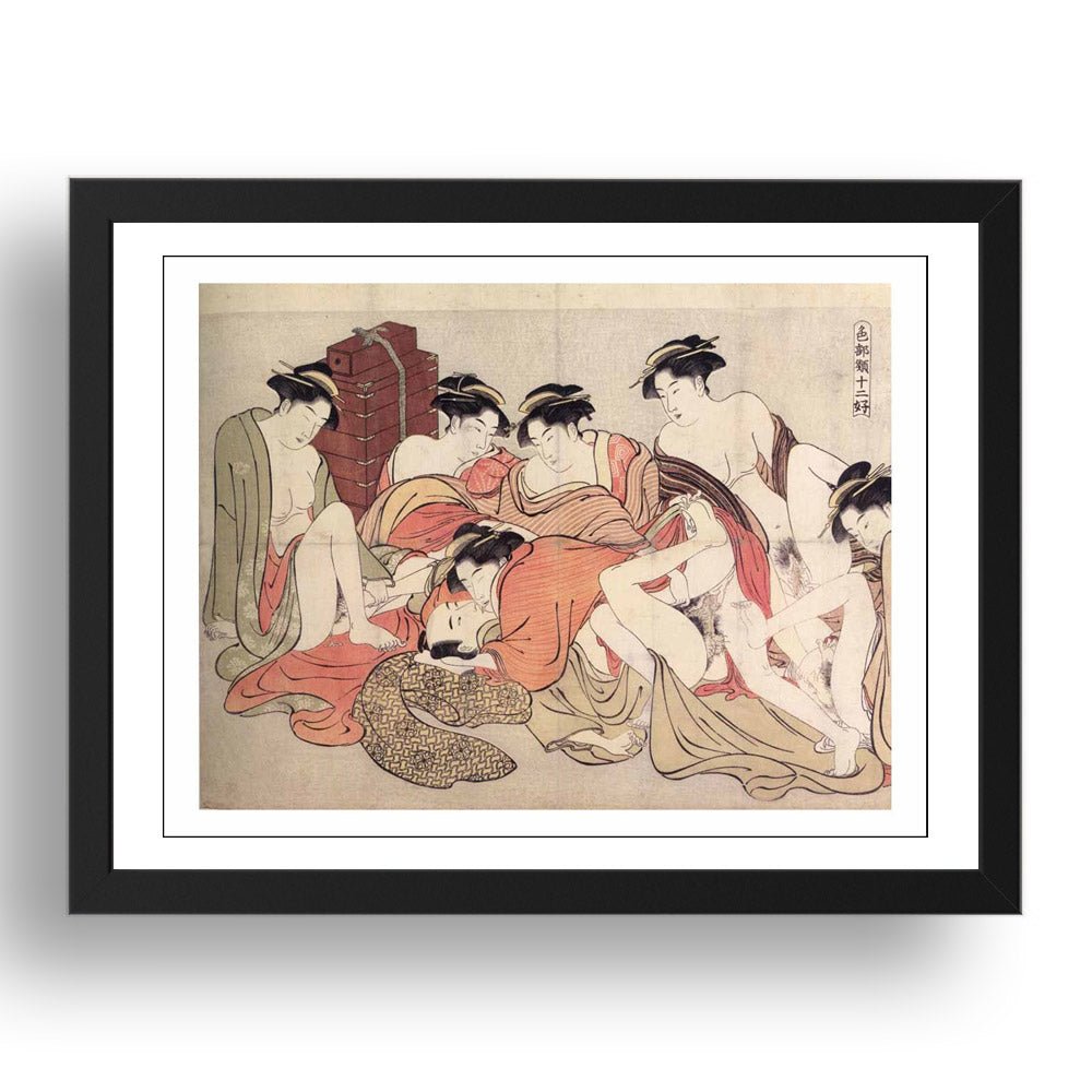 Graphic Erotic ukiyo-e floating world Japanese Shunga, classic artwork in 17x13"(A3) Frame