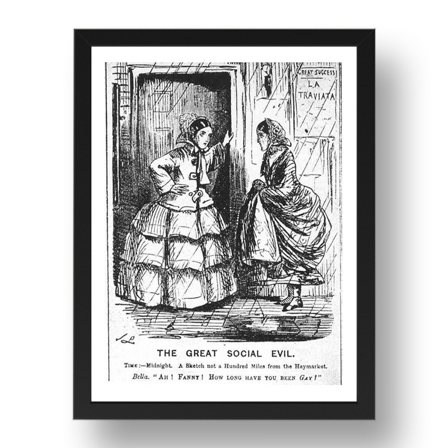 greatsocialevil1857london sex workers, vintage historic poster in 17x13"(A3) Frame