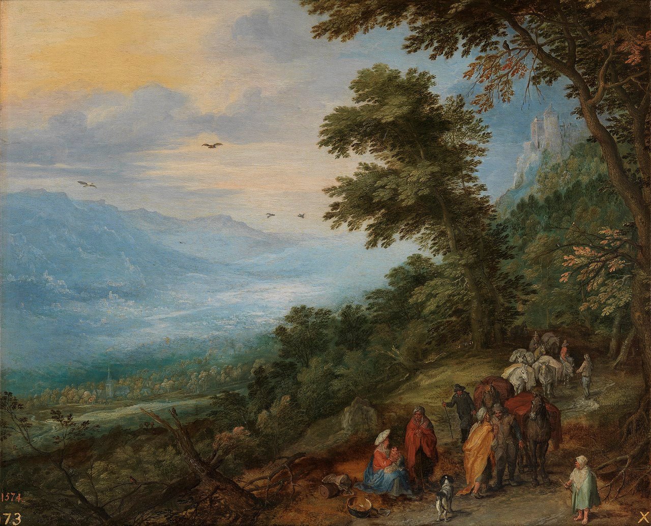 Gypsy Gathering in a Wood, vintage artwork by Jan Brueghel the Elder, 12x8" (A4) Poster